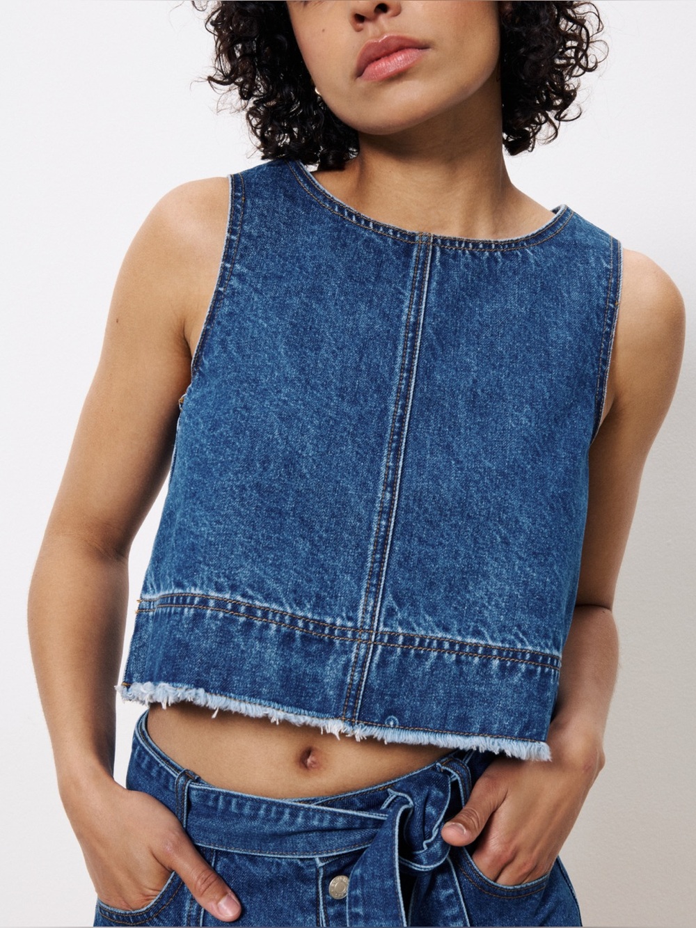 FRNCH Dafne Denim Cropped Tank